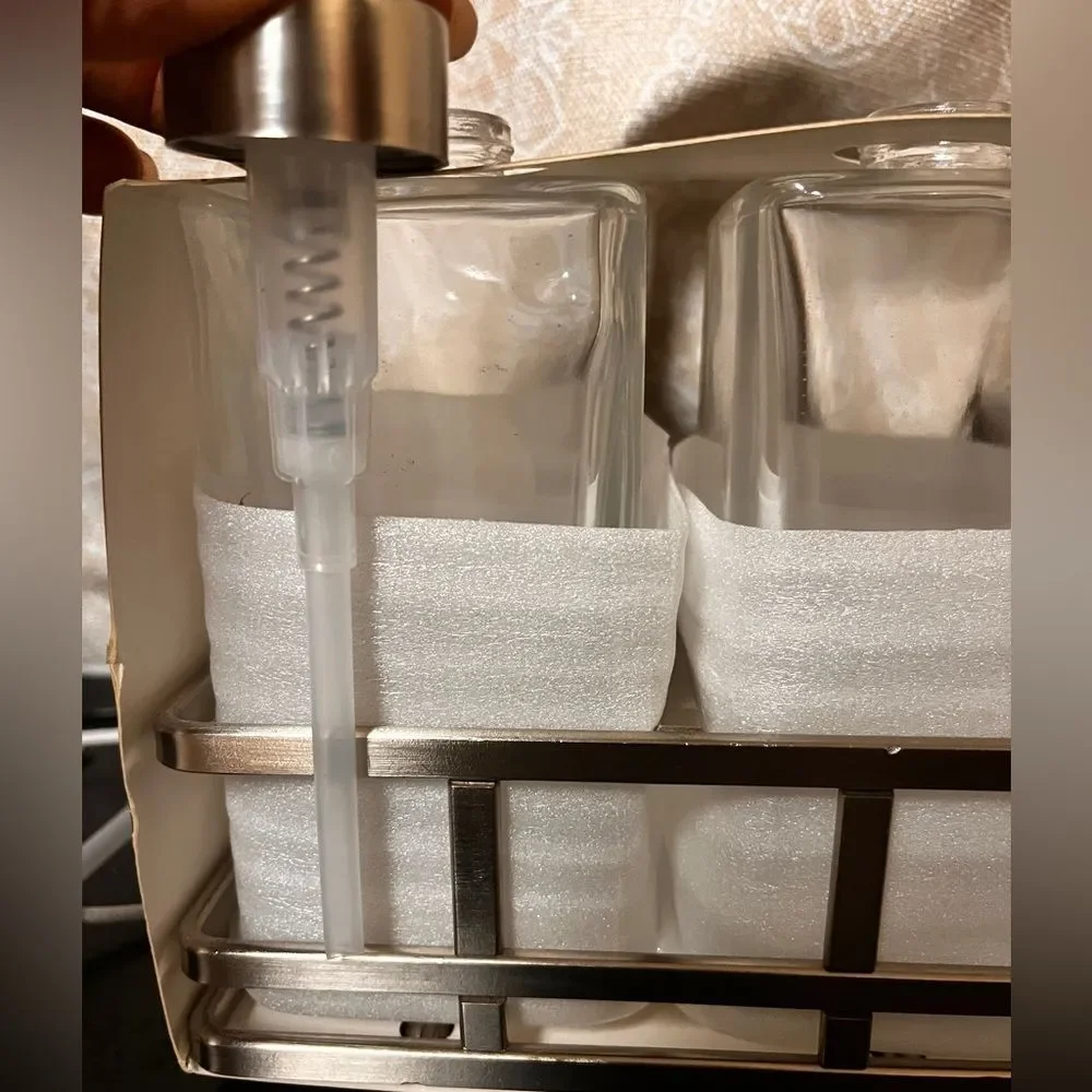 Better Home & Gardens Soap Lotion Glass Pump Dispenser Satin Nickel Bathroom